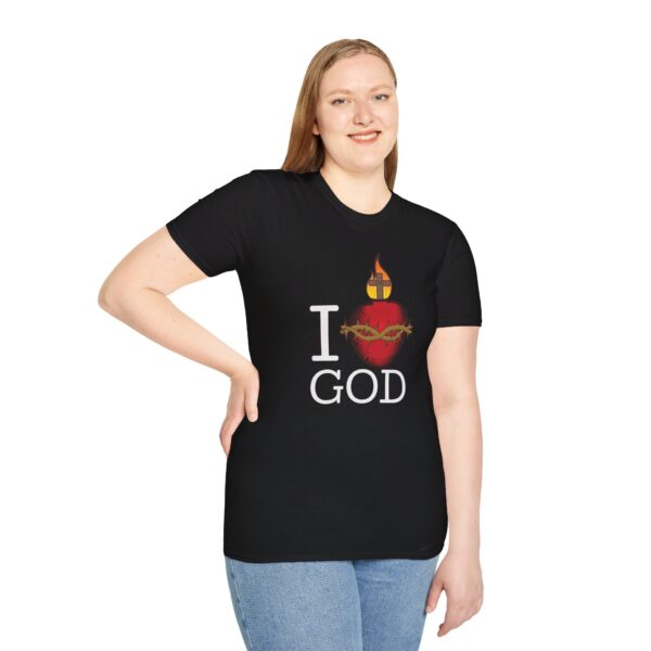 Woman wearing black I heart God t-shirt