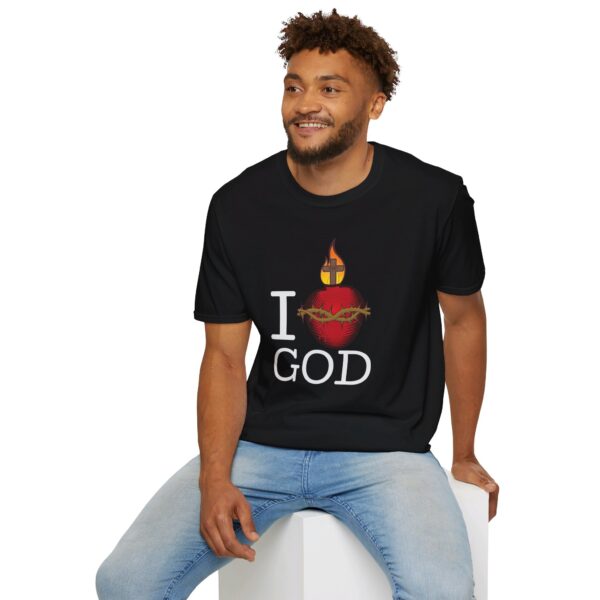 Man wearing black I heart God t-shirt