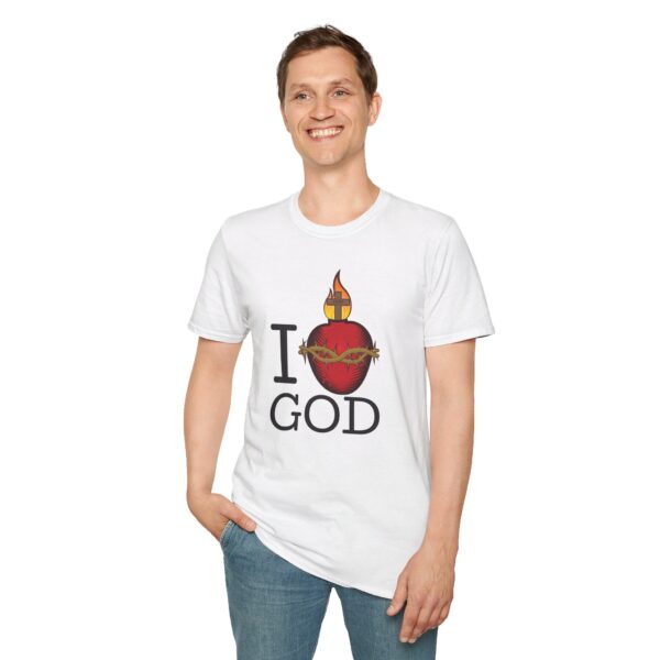 Man wearing white I heart God t-shirt