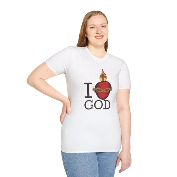 Woman wearing white I heart God t-shirt